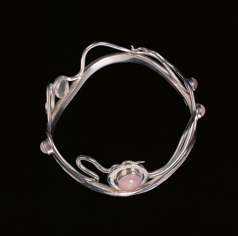 Sterling Silver Bangle Bracelet with Rose Quartz