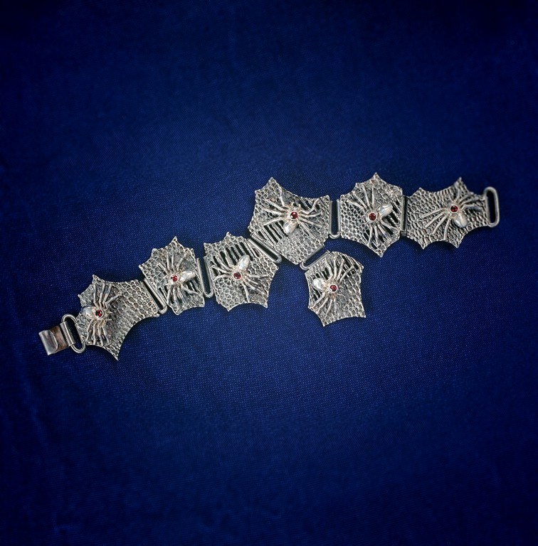 Sterling Silver Spider Bracelet with Garnets